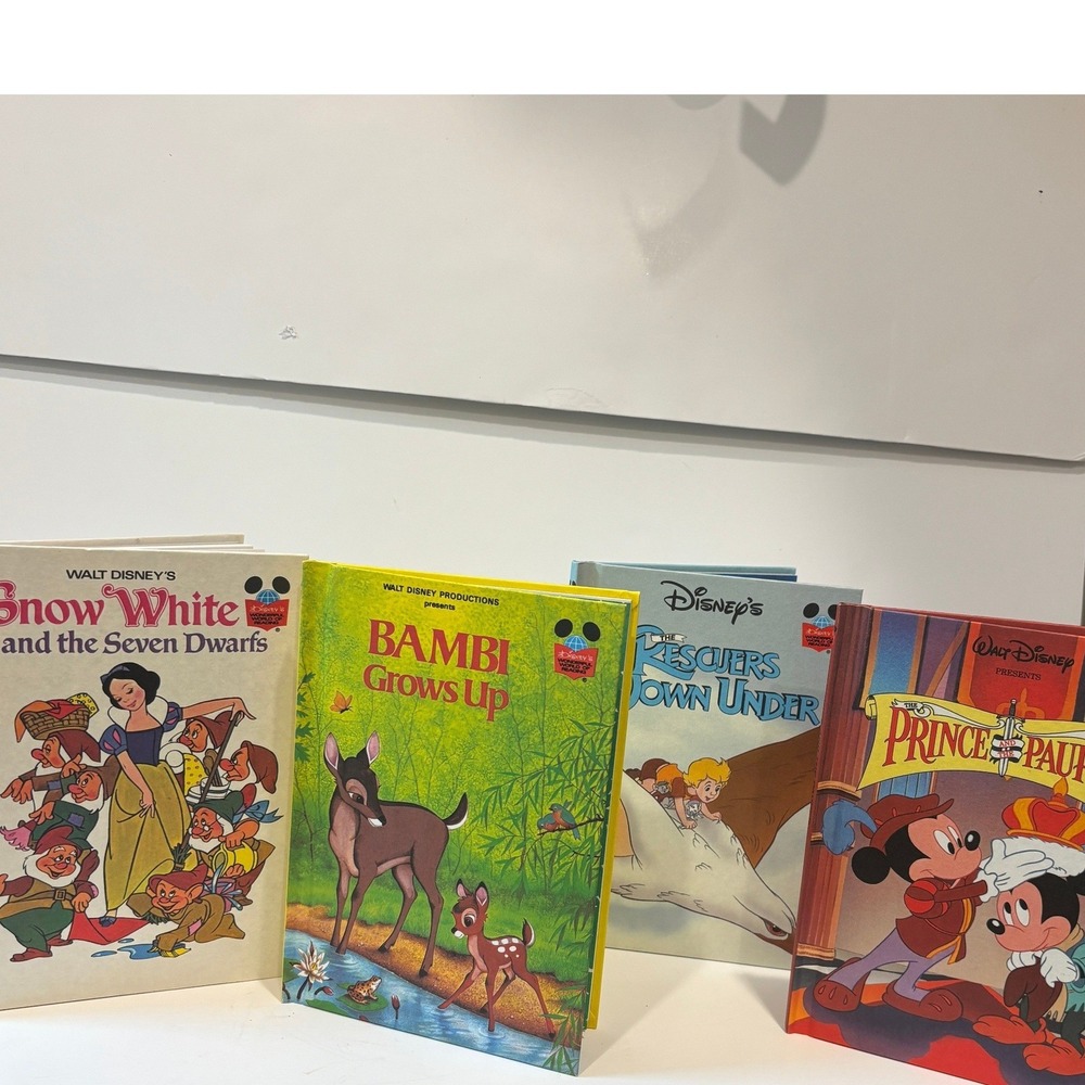 Vintage Disney Wonderful World of Reading Books Lot of 4 Snow White Bambi Mickey